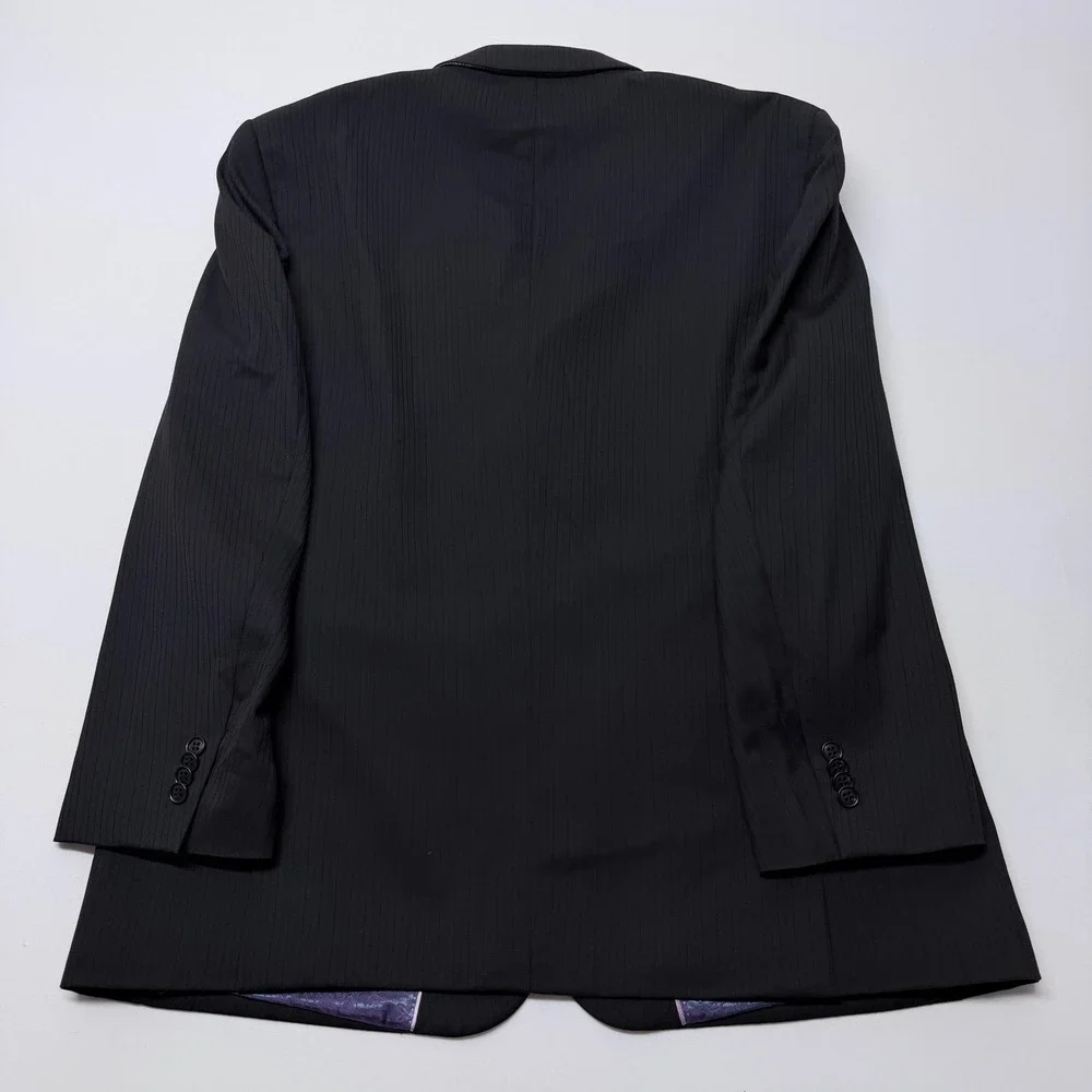 Haines & Bonner London Mens 48R Wool Blazer Black Pinstrip Purple Paisley Lining